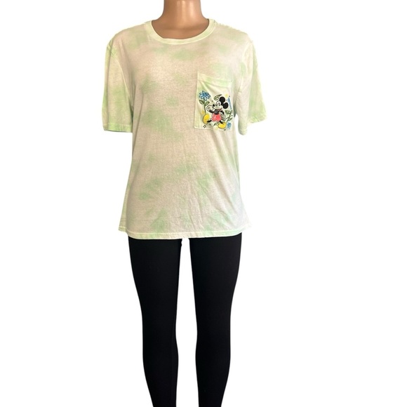 3/$30 🍂 Disney Green Tie Dye Short Sleeve Mickey Mouse Front Pocket Shirt - Picture 2 of 8